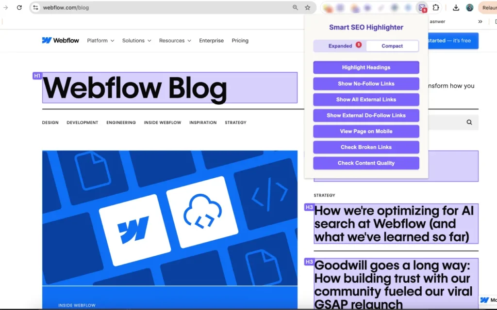 Webflow's blog (screenshot)