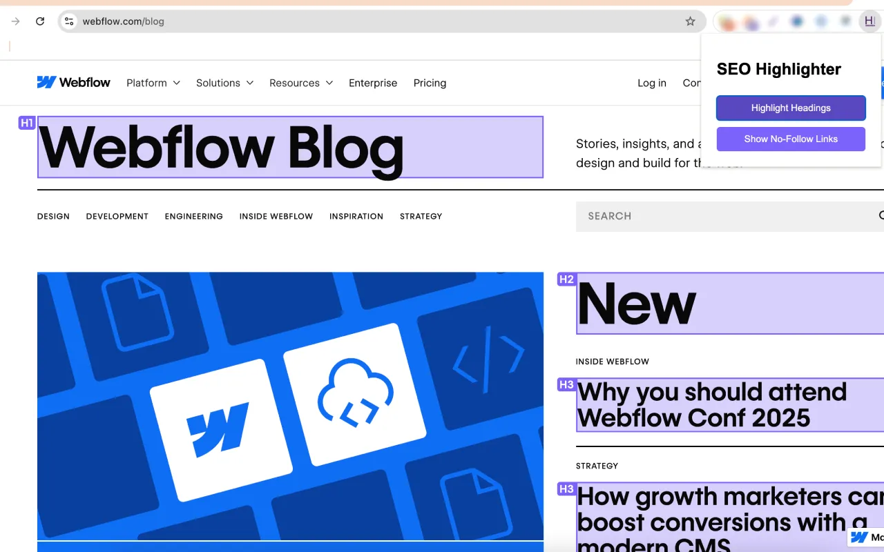 Webflow's blog screenshot